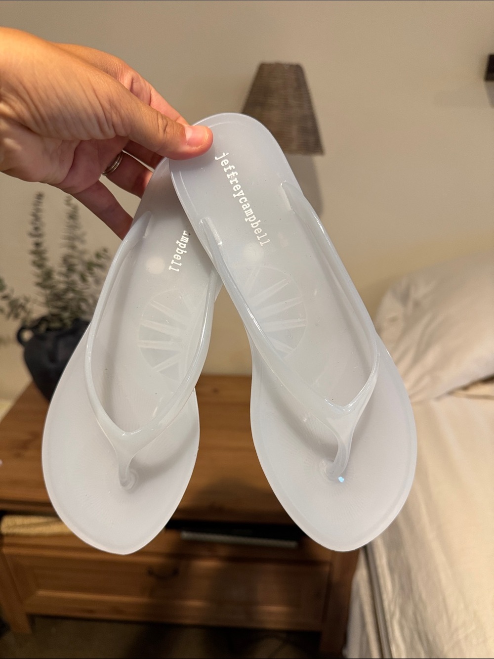 Jeffrey Campbell White Gloss Jelly Thong Sandals